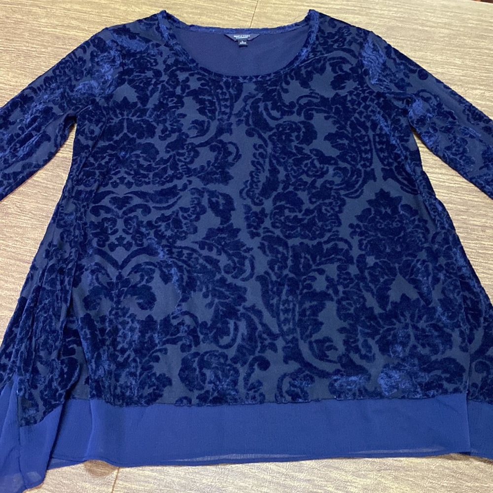 Navy Blue Layered Velour Simply Vera Wang A-Line Top Blouse Size L
